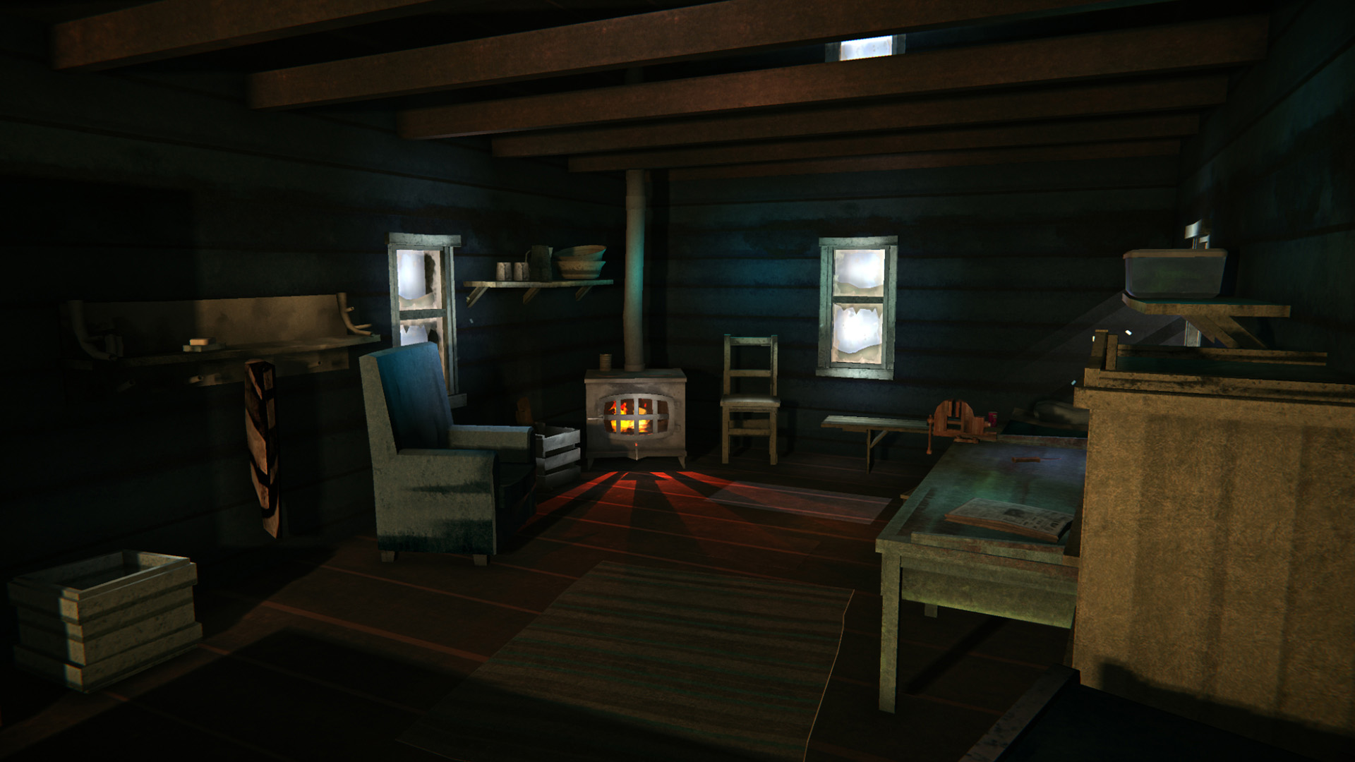 Trapper’s Cabin redecorated using Safehouse Customization, before and after.