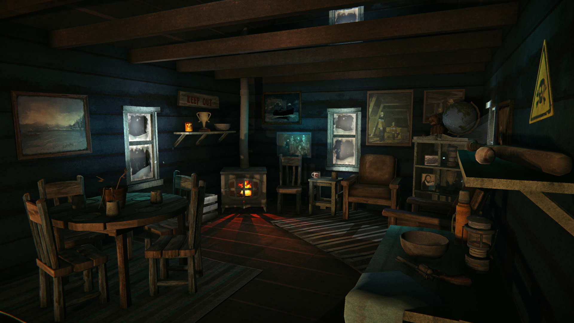 Trapper’s Cabin redecorated using Safehouse Customization, before and after.